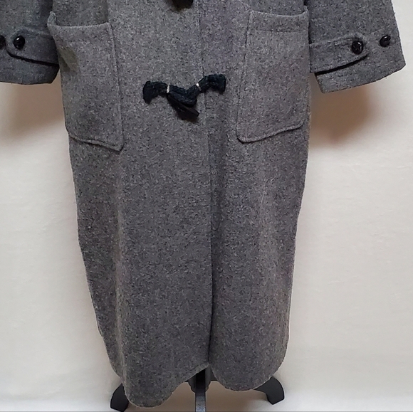 RARE Vintage 1970s Woolrich Woman Gray Wool Hooded Toggle Button Trenchcoat L - Picture 8 of 16